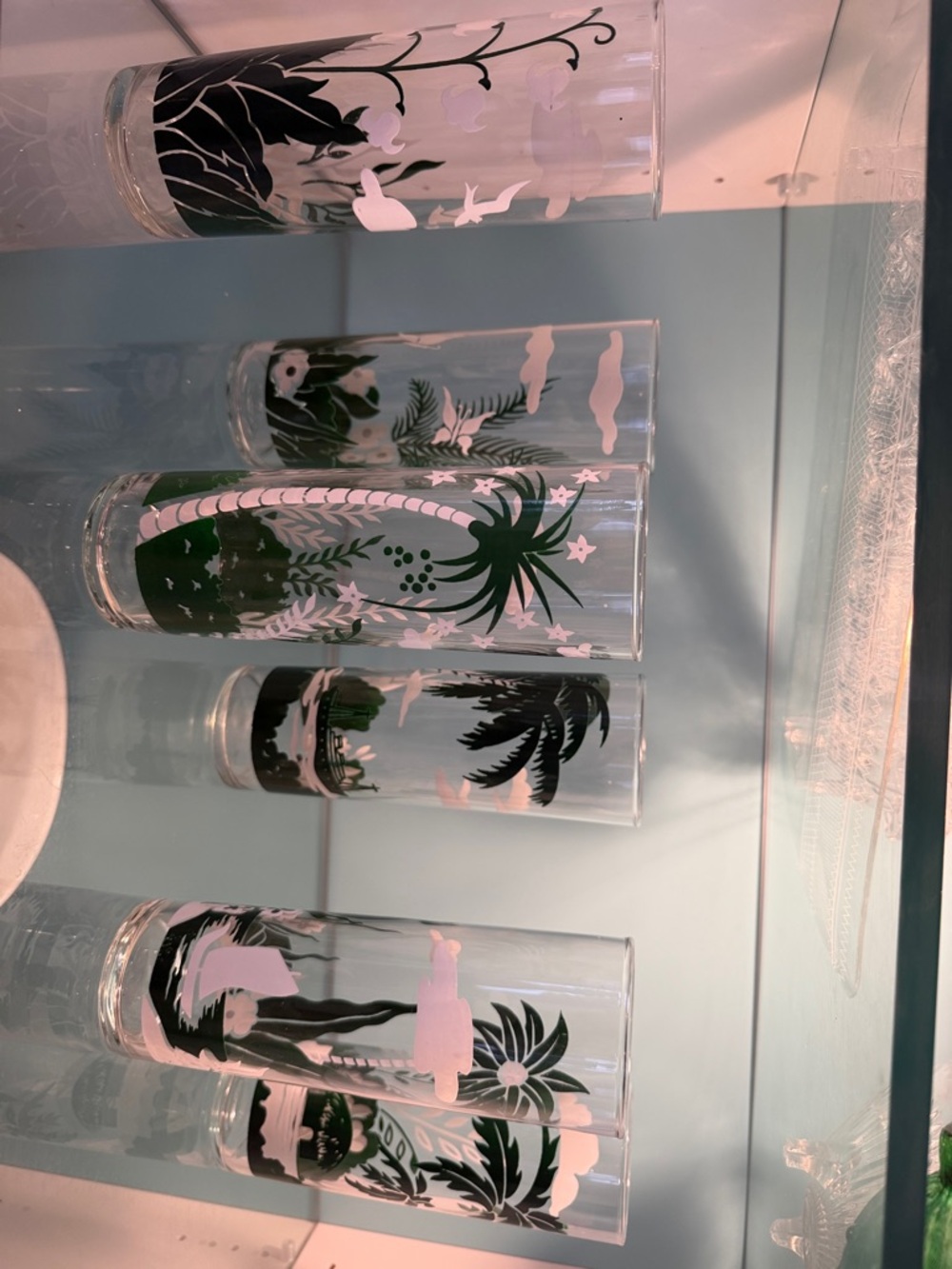 VINTAGE LIBBY Set of 6 Tropical Print “Tom Collin’s” glasses